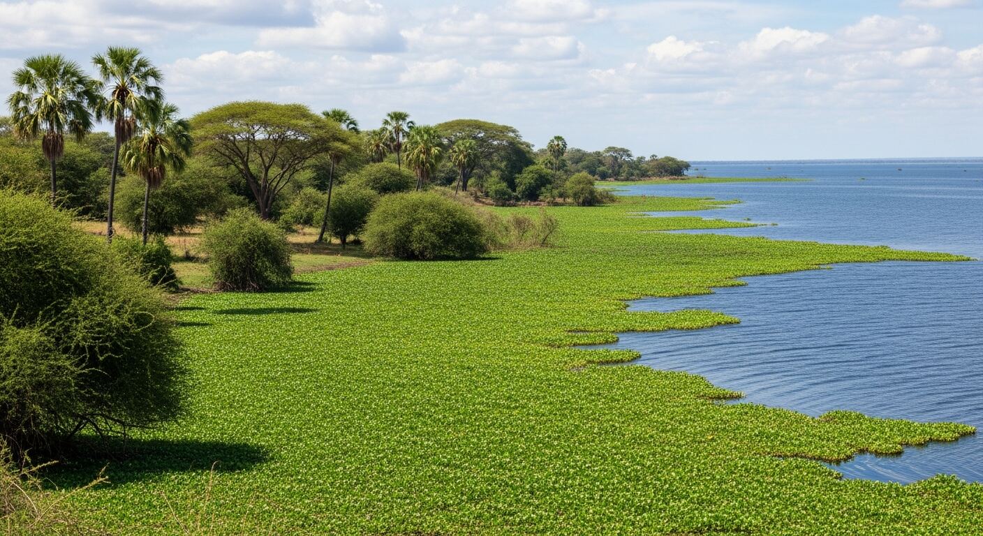 Extensive water hyacinth infestation in Lake Victoria