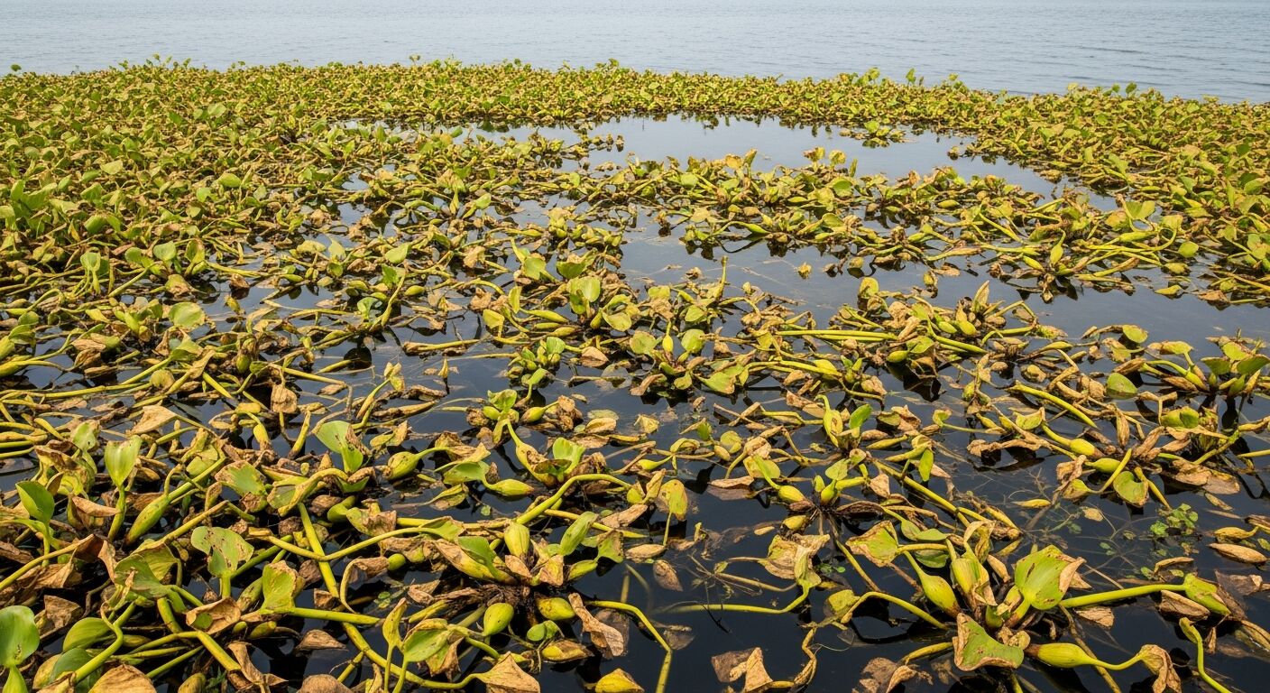 Collapsed water hyacinth mat following long-term biological control