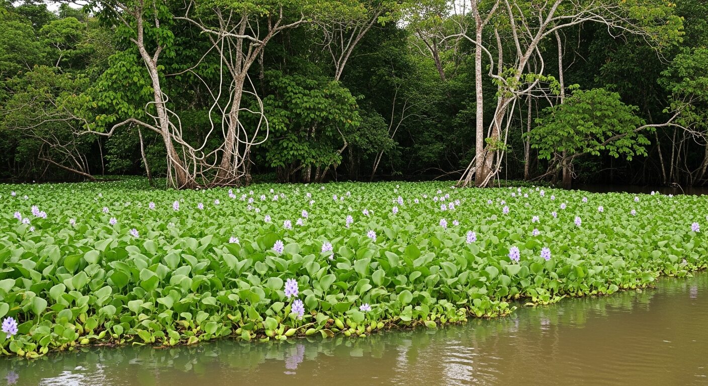 Water hyacinth growing in its native Amazon Basin floodplain habitat