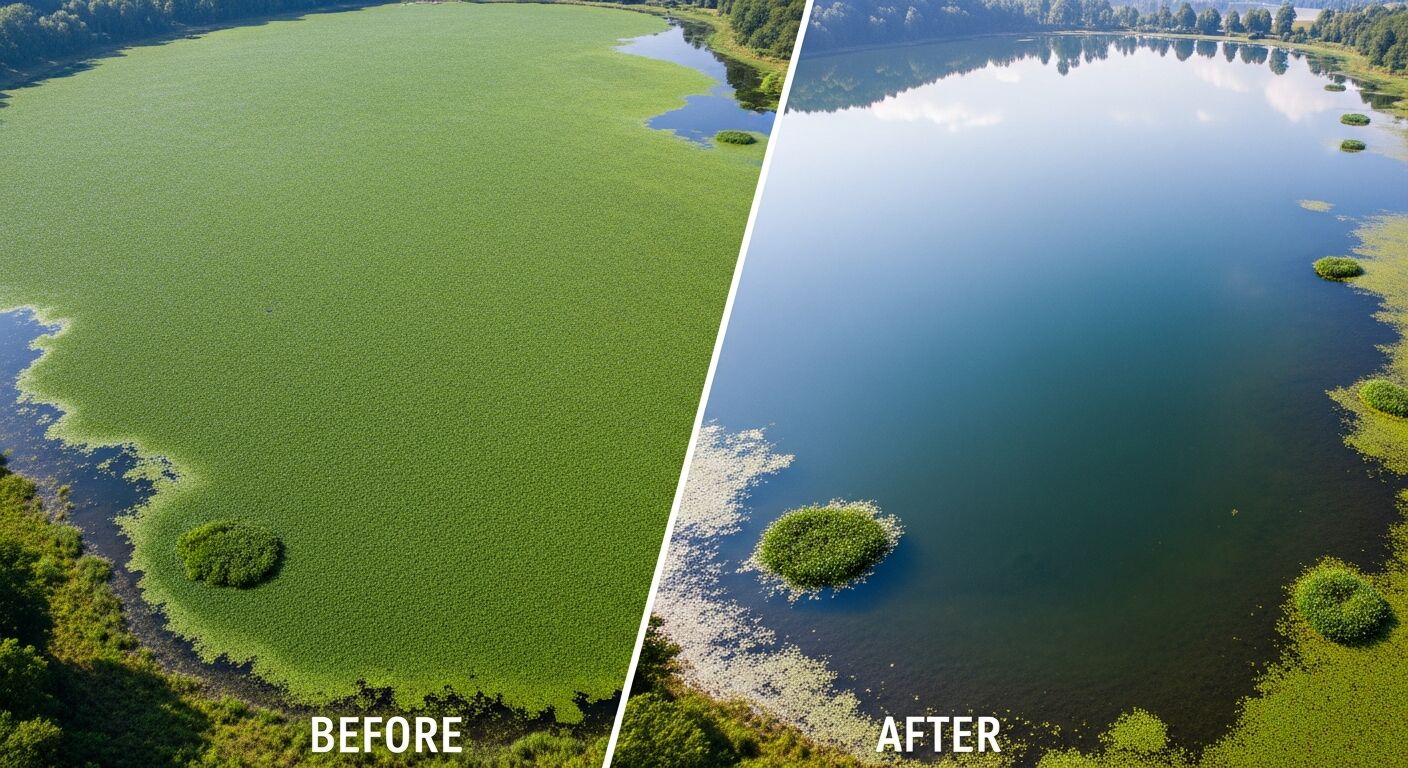 Before and after comparison of water hyacinth mechanical removal